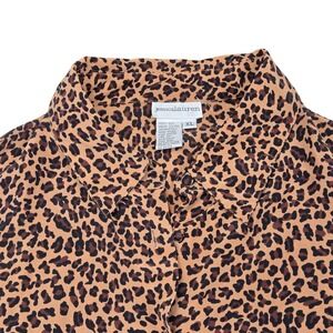 Jessica Lauren Silk Leopard Print Button Down Shirt XL Relaxed Office Work Alt